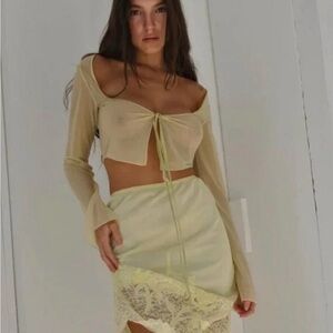 Mirror Palais Pale Yellow Sheer Tie-Front Cropped Top